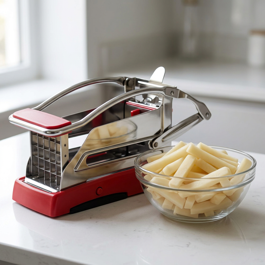 Coupe-frites inox à base ventouse, 2 lames, résultat obtenu