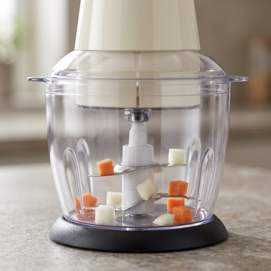 Mini hachoir électrique 750 ml 300 W crème, gros plan sur les détails