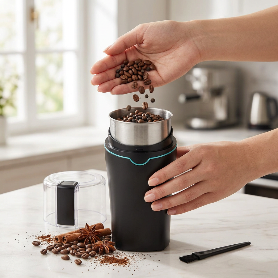 Hachoir à épices et café électrique 300 W, en cours d'utilisation