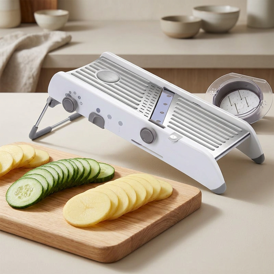 Mandoline réglable 18 coupes avec poussoir, résultat obtenu