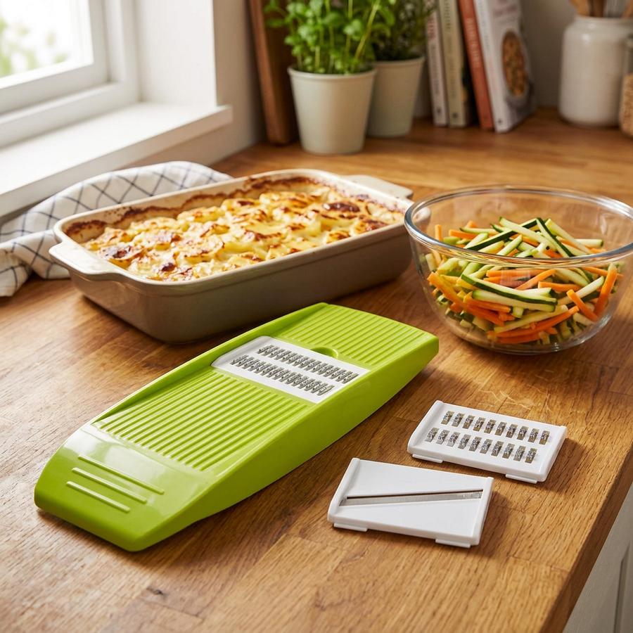 Mandoline râpe 3 lames pour julienne, en situation dans la cuisine