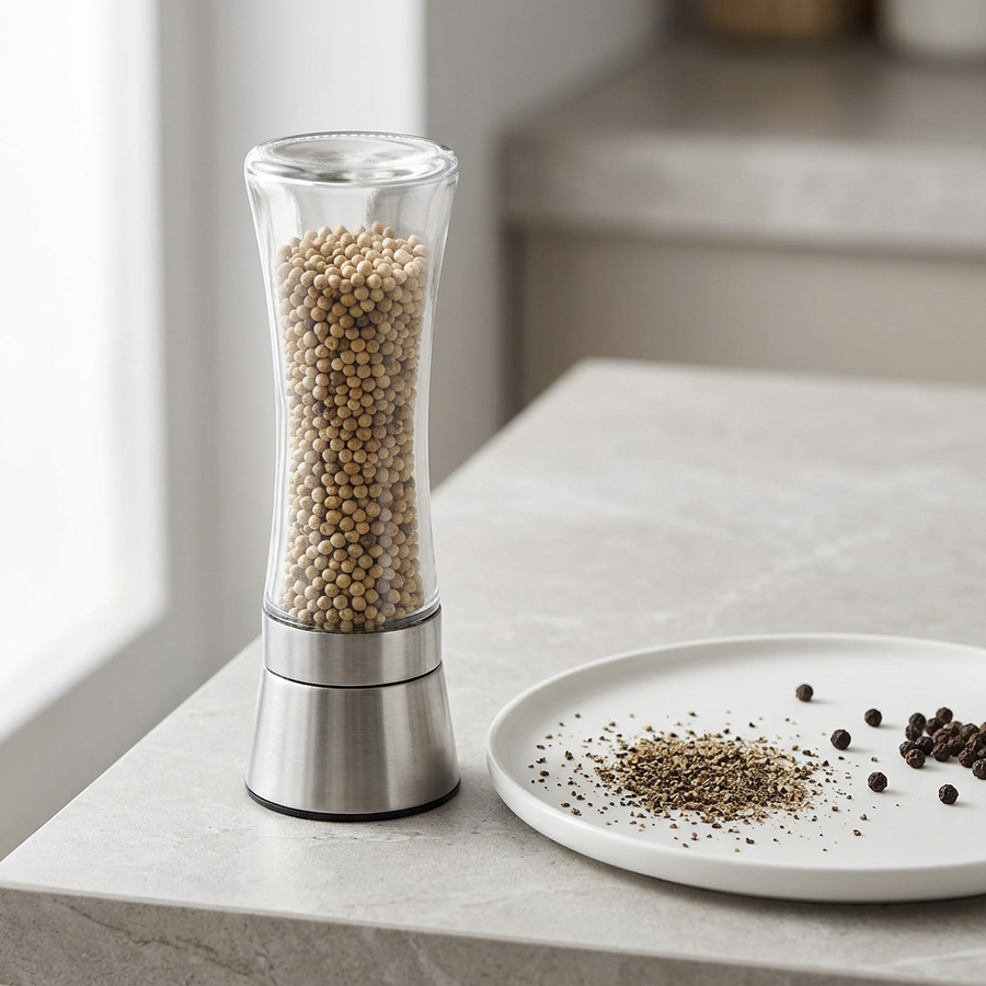Moulin à poivre manuel inox et verre, résultat obtenu