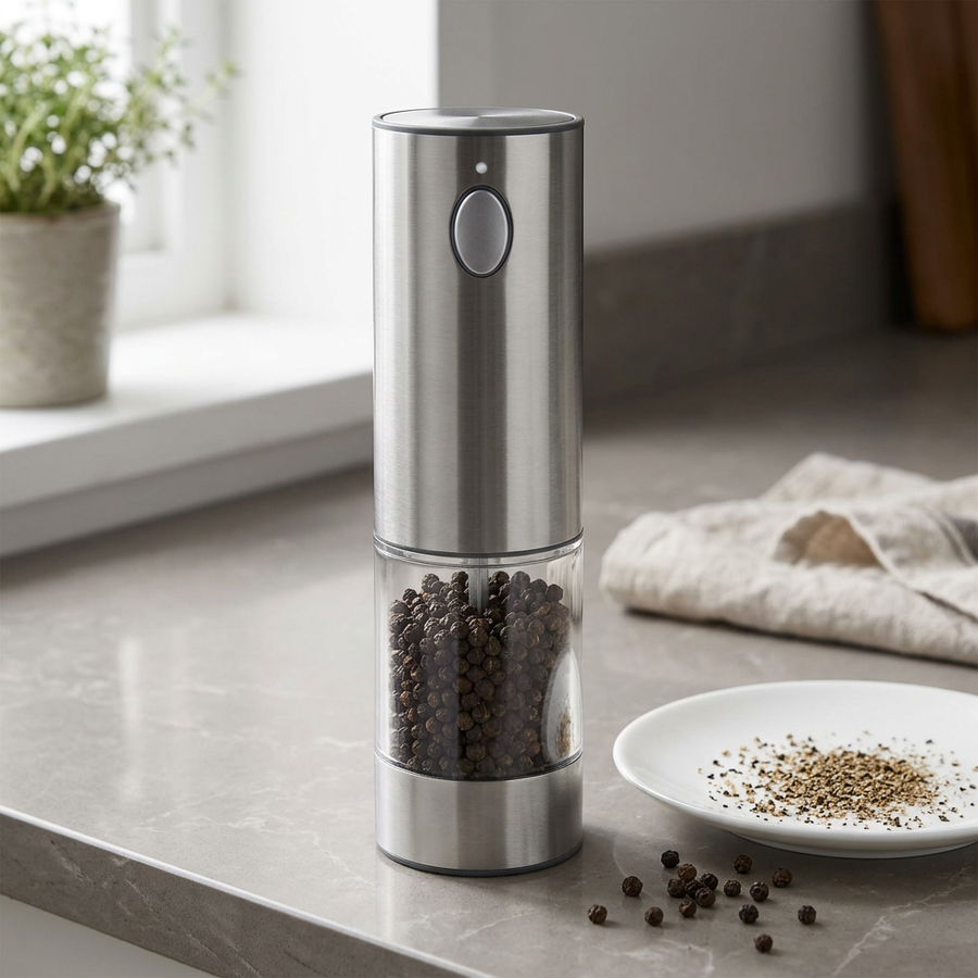 Moulin à poivre électrique inox, rechargeable avec socle, résultat obtenu