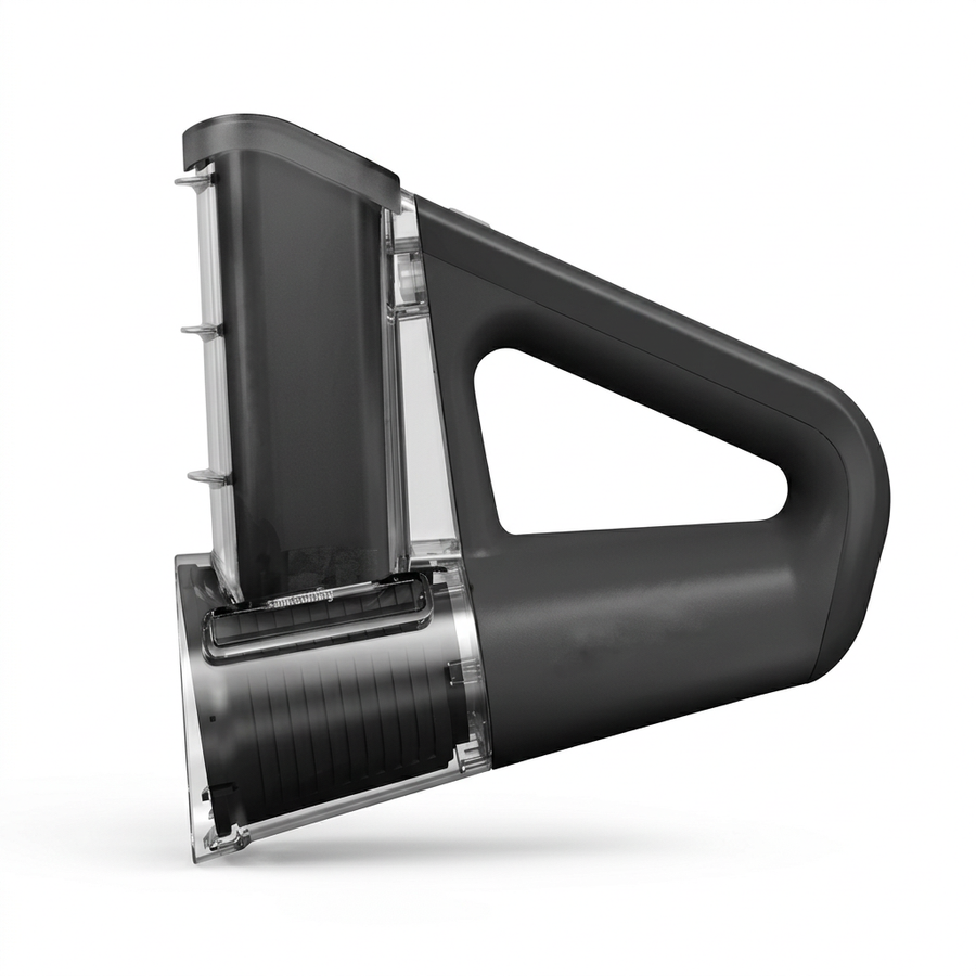 Râpe électrique rotative 4 tambours noire, vue produit sur fond blanc