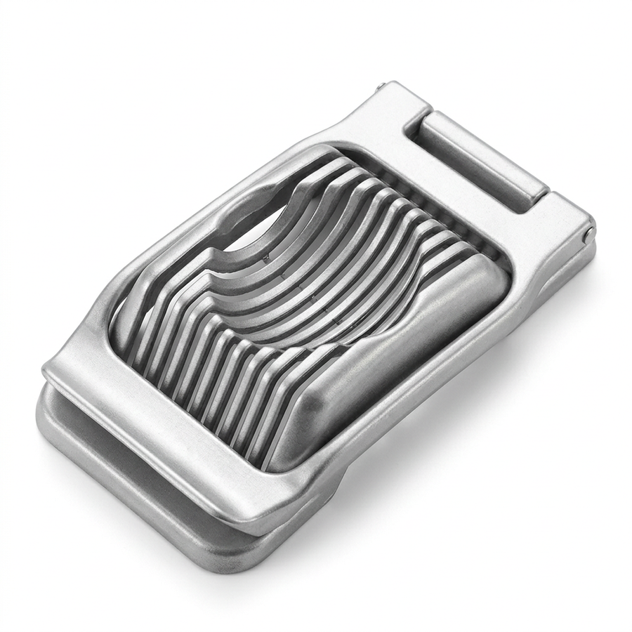 Coupe-œuf en aluminium à fils, vue produit sur fond blanc