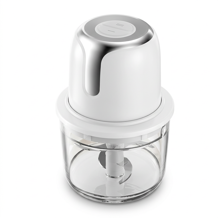 Hachoir électrique sans fil 180 W, bol verre 1,2 L, vue produit sur fond blanc