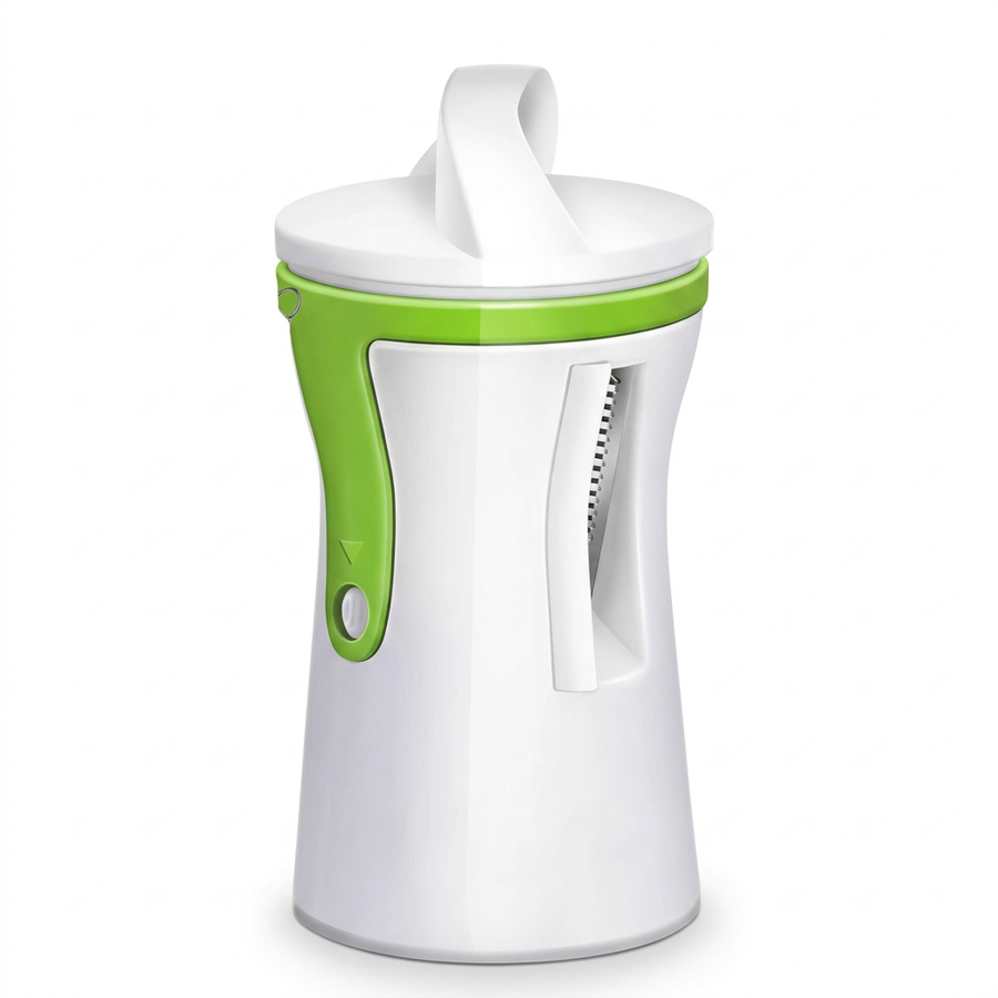 Spiraliseur manuel compact, 2 tailles de julienne, vue produit sur fond blanc