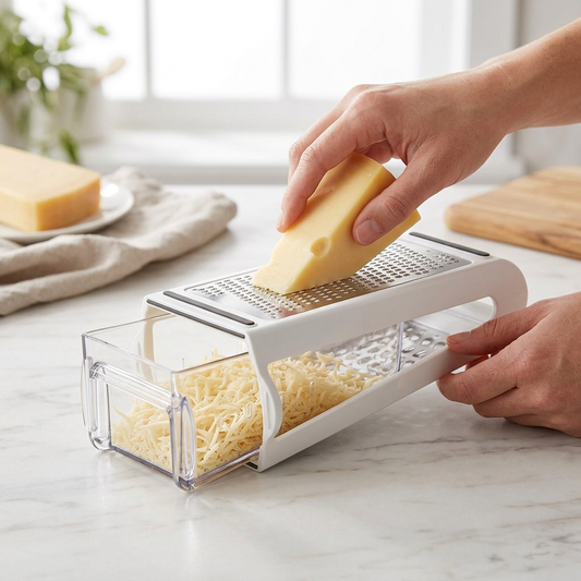 Râpe double face avec boîte de récupération, en cours d'utilisation