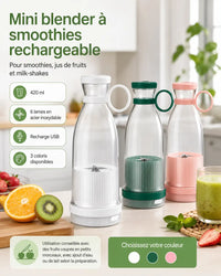 Blender portable vert 6 lames — vue de face gobelet transparent