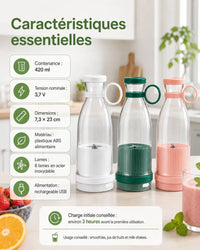 Blender portable vert 6 lames — préparation smoothie en situation