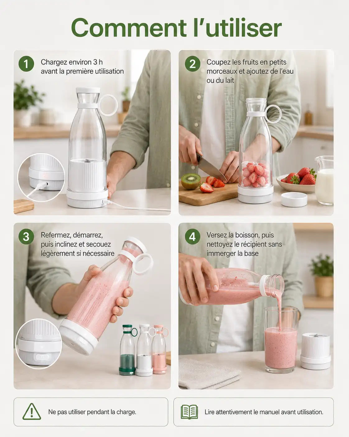 Blender portable vert 6 lames — dimensions et format compact