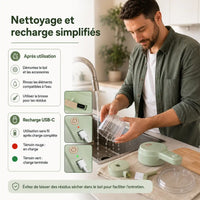 Hachoir 4 en 1 compact rechargeable — usage cuisine
