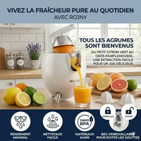 Hachoir extracteur de jus ROUNY 850W en acier inoxydable pour agrumes — vue de dessus