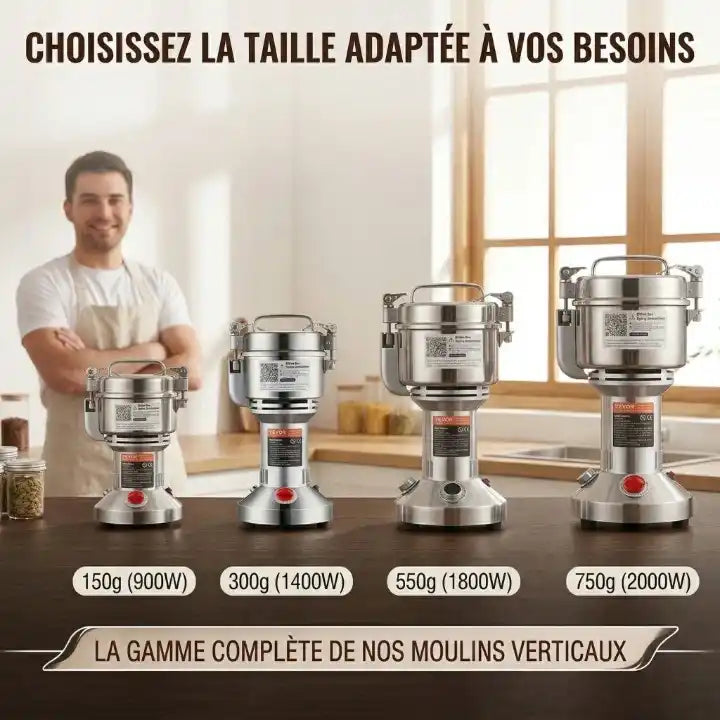 Gamme complète hachoir électrique inox vertical — 150g à 750g