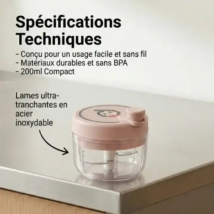 Hachoir manuel rotatif vert 200ml multifonction pour ail — dimensions et format