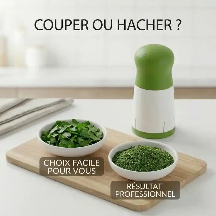 Hachoir manuel en acier inoxydable pour herbes et épices — vue latérale