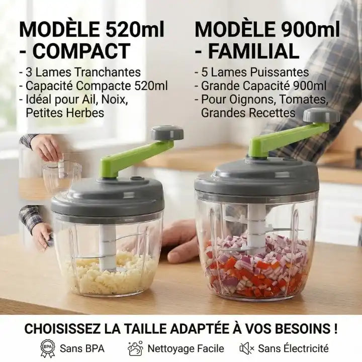 Hachoir manuel à manivelle ail et légumes – utilisation