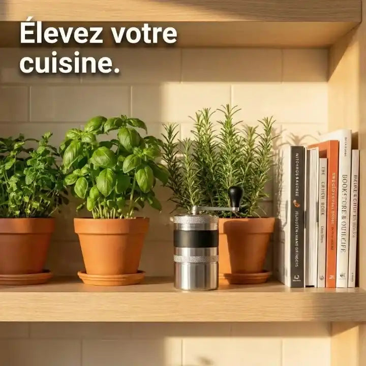 Hachoir manuel métallique à manivelle pour noix et épices — vue arrière