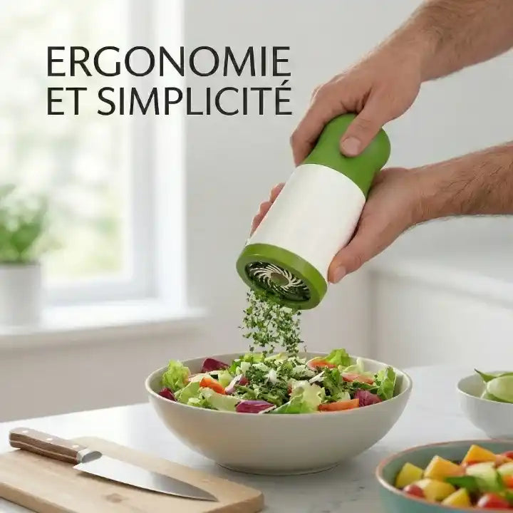 Hachoir manuel en acier inoxydable pour herbes et épices — vue de dessus
