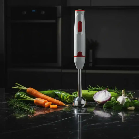 Hachoir blender électrique blanc-rouge 300W mixeur plongeant — vue principale
