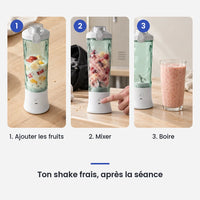 Comment utiliser le blender portable électrique 600ml USB smoothies en 3 étapes : ajouter les fruits, mixer, boire