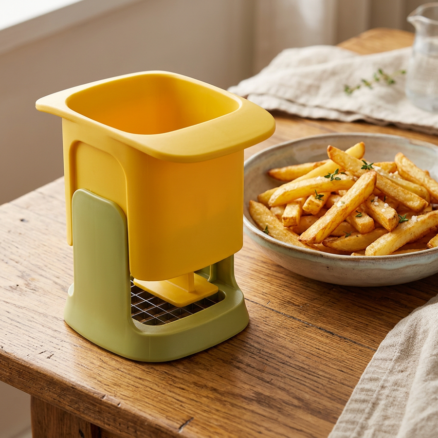 Coupe-frites et coupe-dés à pression 1,2 cm, en situation dans la cuisine