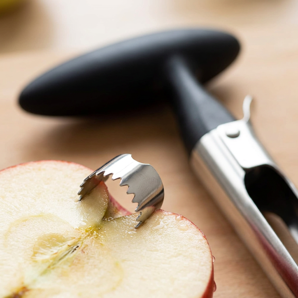 Vide-pomme inox premium, gros plan sur les détails
