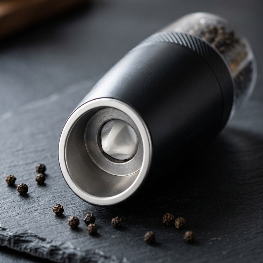 Moulin à sel électrique à gravité, rechargeable USB, gros plan sur les détails