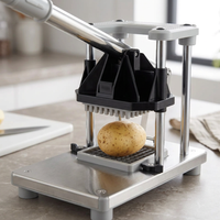 Coupe-frites professionnel inox sur pieds, 2 grilles, gros plan sur les détails