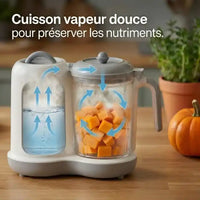 Hachoir bébé multifonction 50-400ml vapeur et mixage 450W en action - Préparation culinaire rapide