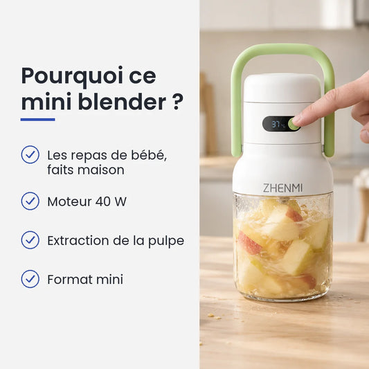 Pourquoi choisir ce mini blender : les repas de bébé, faits maison, moteur 40 W, extraction de la pulpe, format mini
