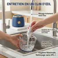 Mini hachoir électrique multifonction 350ml rechargeable USB bleu — vue arrière