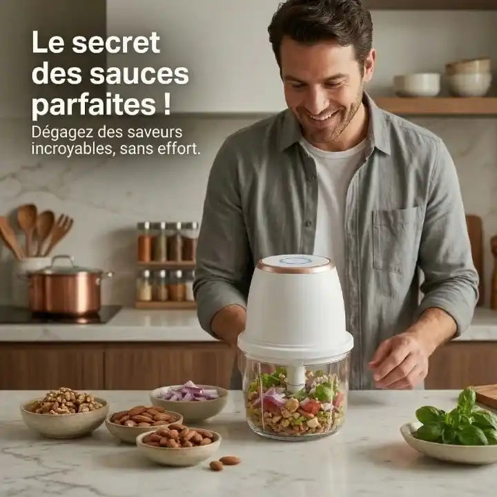 Mini hachoir électrique multifonction 350ml rechargeable USB ivoire — accessoires inclus