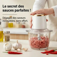 Mini hachoir électrique multifonction 350ml rechargeable USB ivoire — vue latérale