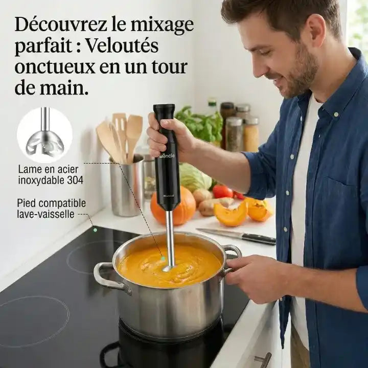 Hachoir multifonction 600W avec mixeur plongeant et fonction Turbo en action - Préparation culinaire rapide