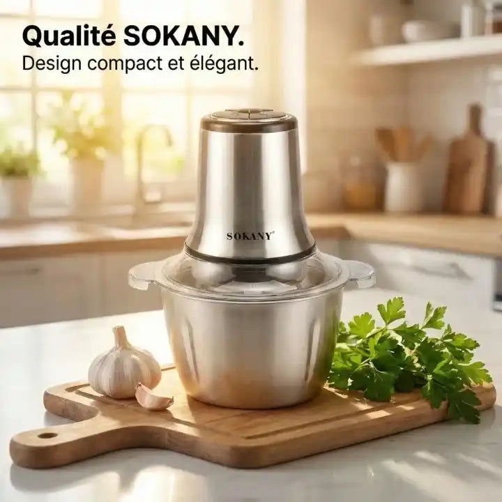 Hachoir électrique 800W bol inox 3L avec 6 lames — vue arrière
