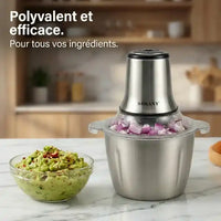 Hachoir électrique 800W bol inox 3L avec 6 lames — accessoires inclus