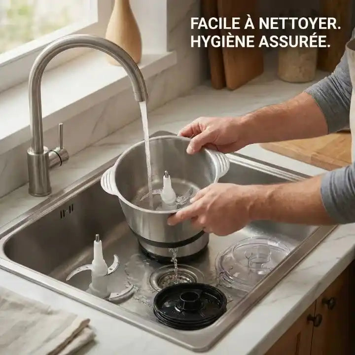 Hachoir électrique inox 6 L 1000 W pour viande et légumes — vue latérale
