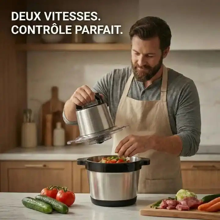 Hachoir électrique inox 6 L 1000 W pour viande et légumes — vue de dessus