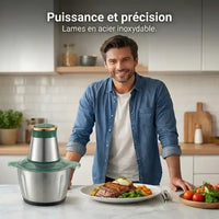 Hachoir électrique inox 500W Biolomix avec bol 2L — vue latérale