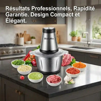 Hachoir électrique inox 500W bol 2L Biolomix — vue latérale