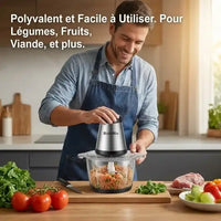 Détail lames et matériaux — Hachoir électrique inox 500W bol 2L Biolomix