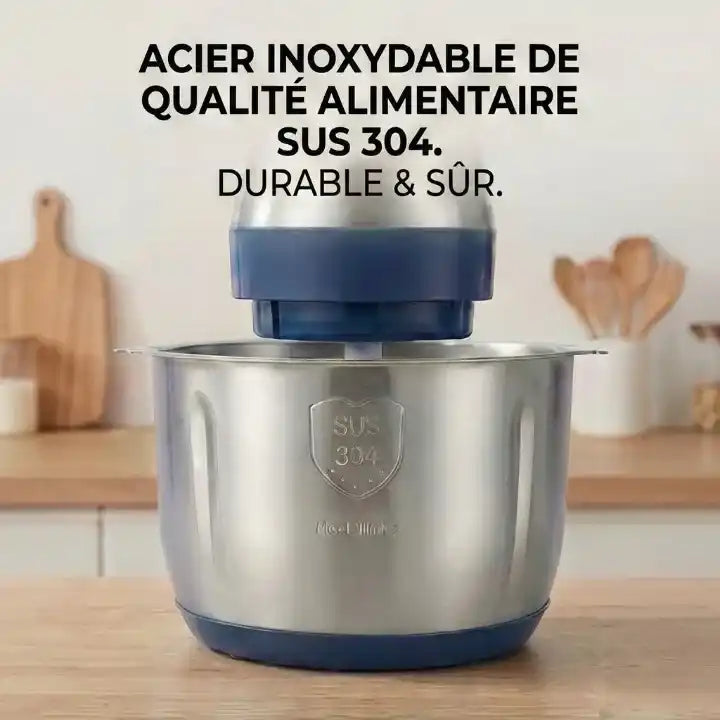 Hachoir électrique inox 5L 500W avec 6 lames et 5 vitesses — vue latérale