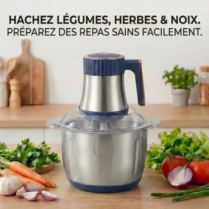 Hachoir électrique inox 5L 500W avec 6 lames et 5 vitesses — vue de dessus