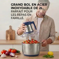 Hachoir électrique inox 5L 500W avec 6 lames et 5 vitesses — accessoires inclus