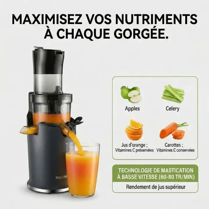 Hachoir extracteur de jus BioloMix à presse à froid avec chute 78mm — vue de dessus
