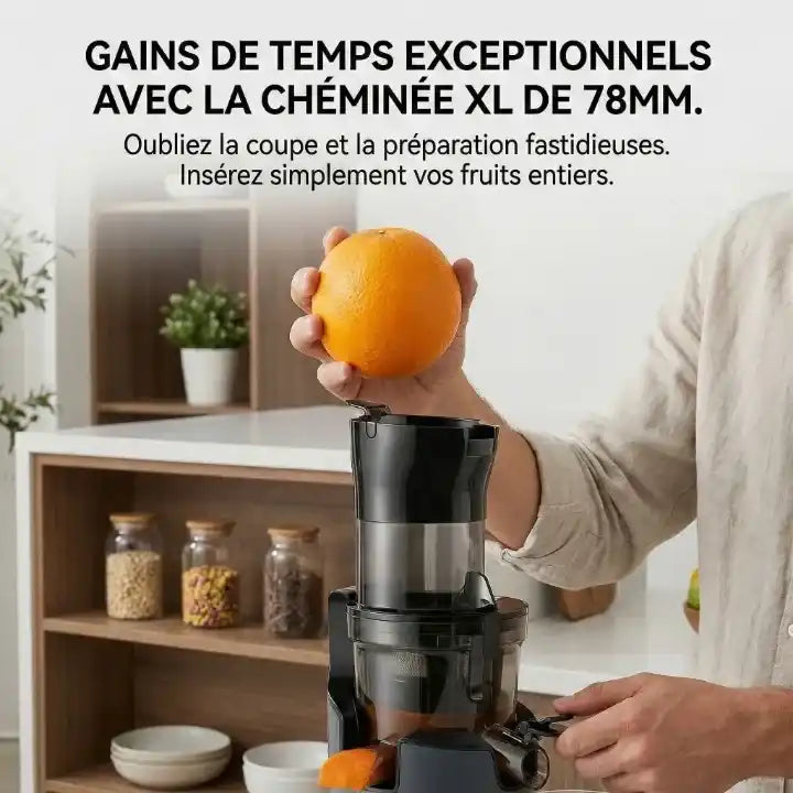 Hachoir extracteur de jus BioloMix à presse à froid avec chute 78mm — accessoires inclus