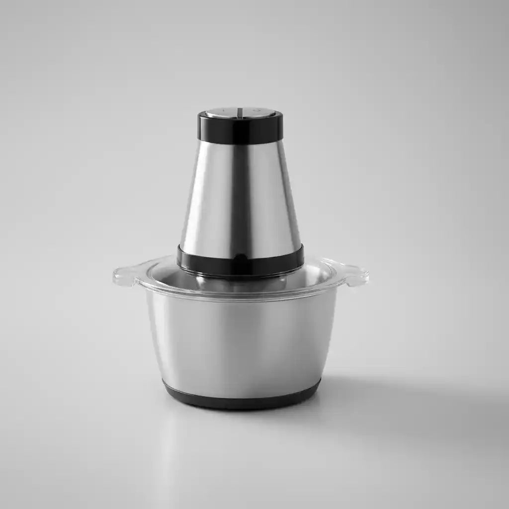 Hachoir électrique inox 500W bol 2L Biolomix en situation d'utilisation