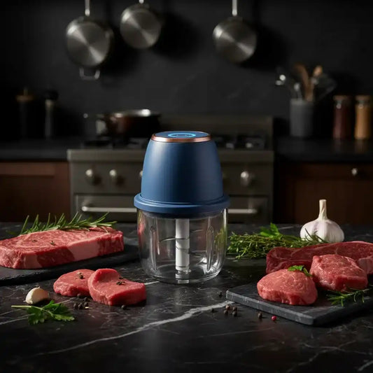 Mini hachoir électrique multifonction 350ml rechargeable USB bleu — vue principale