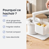 Pourquoi choisir ce hachoir : ail et gingembre hachés ensemble, poignée rotative, format compact, sans électricité